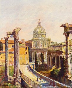 Roma: El Foro visto desde el Capitolio (litografía en color) de Joseph Felix Bouchor