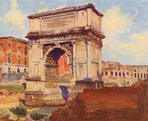 Roma: El Foro, El Arco de Tito, El Coliseo (litografía en color)