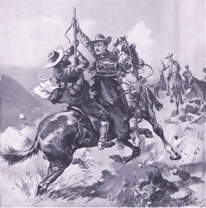 La captura del Comandante de Campo Swanepool, ilustración de Después de Pretoria: La Guerra de Guerrillas, 1902 de Joseph Finnemore