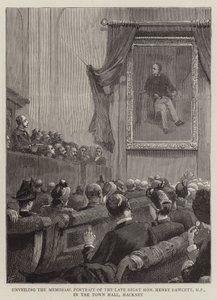Revelación del retrato conmemorativo del difunto Honorable Henry Fawcett, MP, en el Ayuntamiento de Hackney de Joseph Finnemore