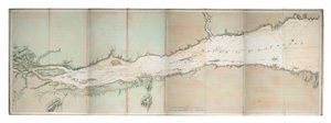 Carta del río San Lorenzo, costa atlántica norteamericana, hacia 1781 (grabado coloreado)