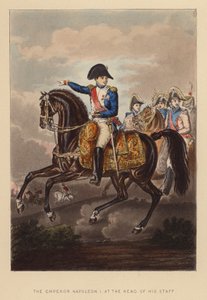El Emperador Napoleón I al frente de su Estado Mayor (grabado coloreado) de Joseph Grego