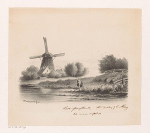 Paisaje con molino y dos pescadores de Joseph Hartogensis