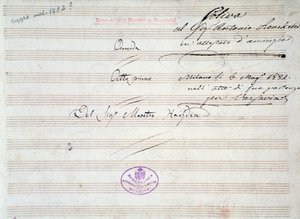 Primera página de la partitura musical del minueto en Armida de J Haydn (1821)