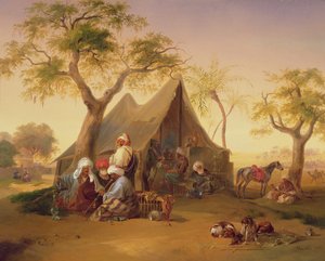 Sheiks bebiendo café frente a una tienda, 1842