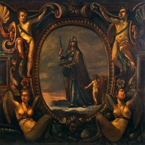 Figura alegórica con putti en un cartucho