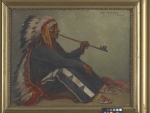 Jefe Flat Iron, Sioux (óleo sobre lienzo) de Joseph Henry Sharp