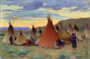 Atardecer en la reserva Crow, Montana (óleo sobre lienzo)