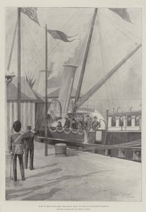 De vuelta a Erin una vez más, la reina a punto de desembarcar en el puerto de Kingstown de Joseph Holland Tringham