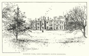 Dalmeny Park, Residencia escocesa de Lord Rosebery (litografía) de Joseph Holland Tringham