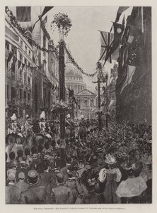 La procesión real, el carruaje de Su Majestad pasando por Ludgate Hill hacia la Catedral de San Pablo de Joseph Holland Tringham