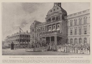 El servicio de acción de gracias en la plaza de Pretoria, 8 de junio, Lord Kitchener pidiendo tres hurras por el rey de Joseph Holland Tringham