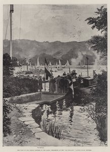 La visita del emperador alemán a los lagos, embarcando en el muelle de Old England, Bowness de Joseph Holland Tringham