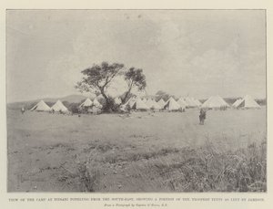 Vista del campamento en Pitsani Pothlugo desde el sureste, mostrando una parte de las tiendas de los soldados como las dejó Jameson de Joseph Holland Tringham