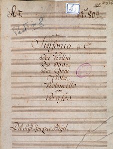 Primera página de la partitura de la Sinfonía en Do de Pleyel