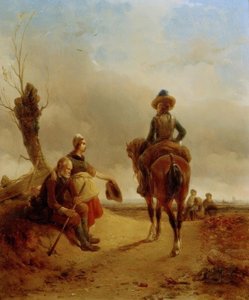 Paisaje con escena ecuestre barroca de Joseph Jodocus Moerenhout