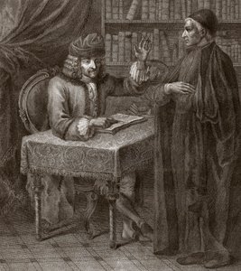 Voltaire y los religiosos - VOLTIER, Francois-Marie Arouet - con un clero. Voltaire y un sacerdote (Religión) - Grabado de Joseph Lante - 1764 de Joseph Lante