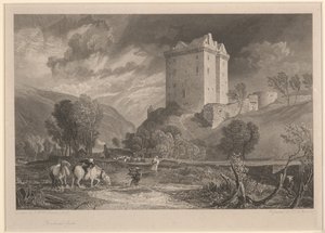 Castillo de Borthwick (Antigüedades provinciales y paisajes pintorescos de Escocia), grabado por Henry Le Keux (1775-1851) de Joseph Mallord William (after) Turner