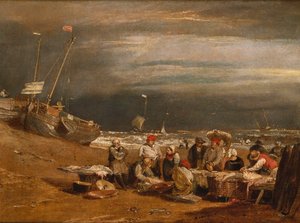 Un mercado de pescado en la playa de Joseph Mallord William Turner