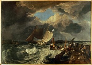 Muelle de Calais, con pescadores franceses preparándose para hacerse a la mar: Un paquete inglés llegando ... (pintura sobre lienzo) de Joseph Mallord William Turner