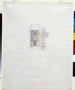 Cross At The Entrance To Hereford (lápiz con lavados amarillos y grises sobre papel blanco) de Joseph Mallord William Turner