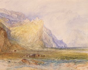 Valle de Domleschg, mirando al sureste, hacia Schloss Ortenstein, c.1853 (acuarela sobre papel) de Joseph Mallord William Turner