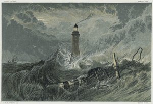 Faro de Eddystone, construido en la roca Eddystone por el ingeniero civil inglés John Smeaton entre 1757 y 1759. Cromolitografía de JMW Turner