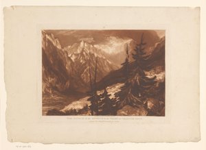 Vista del valle de Chamonix con el río Arveyron La Fuente del Arveron en el Valle de Chamouni Saboya (título sobre el objeto) Estudios de paisaje (título de la serie) Liber Studiorum (título de la serie) de Joseph Mallord William Turner