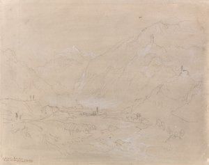 Paisaje montañoso con pueblo en el valle, c.1840 de Joseph Mallord William Turner
