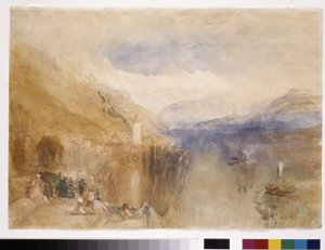 Oberhofen, lago de Thun (acuarela sobre papel blanco) de Joseph Mallord William Turner