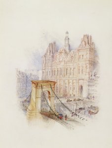 París: Hotel de Ville (acuarela, pluma y tinta roja sobre papel blanco)