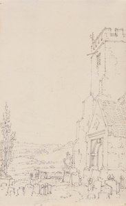 Pórtico Sur y Torre de una Iglesia No Identificada, c.1790-95 (lápiz sobre papel verjurado) de Joseph Mallord William Turner