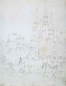 Ventana oeste de la catedral de Worcester (lápiz sobre papel blanco)