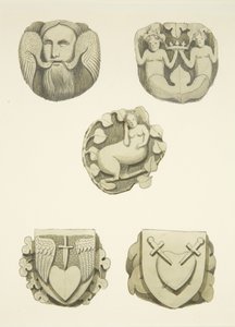 Cinco piedras de bóveda en el techo al entrar por la puerta norte de la Catedral de Bristol de Joseph Manning