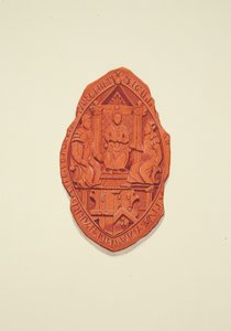 Frente del Sello de Matthew Parker, Arzobispo de Canterbury, al Testamento de Thomas Alyce, Comerciante de Joseph Manning