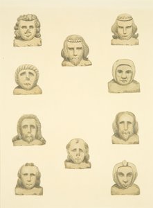Diez cabezas en el friso alrededor del pórtico norte de St Mary Redcliffe de Joseph Manning