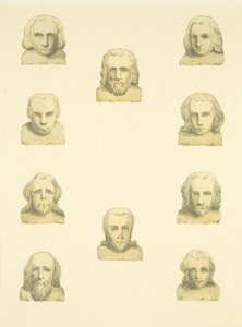 Diez cabezas en el friso alrededor del pórtico norte de St Mary Redcliffe de Joseph Manning