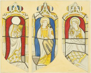 Tres figuras en la ventana este del transepto norte de St Mary Redcliffe de Joseph Manning