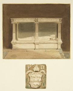 Tumba del obispo Paul Bush y escudo de armas en la catedral de Bristol de Joseph Manning