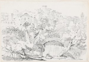 Cascada cerca de una ciudad en Italia de Joseph Marie Vien