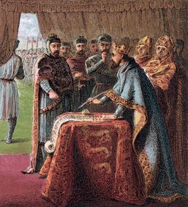 El Rey Juan de Inglaterra firma la Carta Magna De: Imágenes de la Historia Inglesa, 1868 de Joseph Martin Kronheim