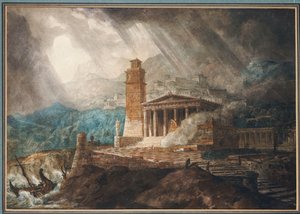 Un Capricho de un Puerto Romano durante una Tormenta de Joseph Michael Gandy