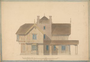 La cabaña del molinero en Chatsworth: Alzado de la fachada sur de Joseph Michael Gandy