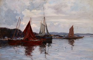 Barcos de pesca en el puerto (óleo sobre lienzo)