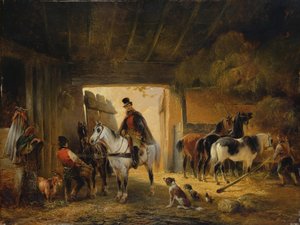 Un Jinete dando de beber a su Caballo en un Establo, 1840 de Joseph Moerenhout