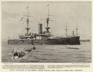 Marineros británicos al rescate, refugiados cretenses siendo llevados a bordo del HMS Barfleur