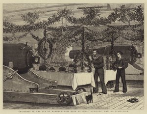 Navidad en el Mar de Mármara, cubierta de la HMS Achilles esperando inspección