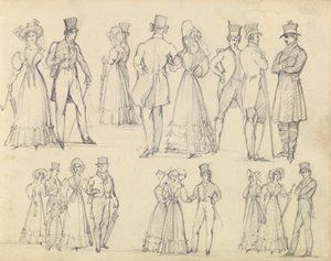 Hombres y mujeres a la moda conversando de Joseph Nash