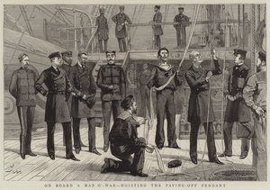 A bordo de un buque de guerra, izando el banderín de pago