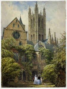Profesor, mujer, niño y perro en el recinto de la catedral de Joseph Nash